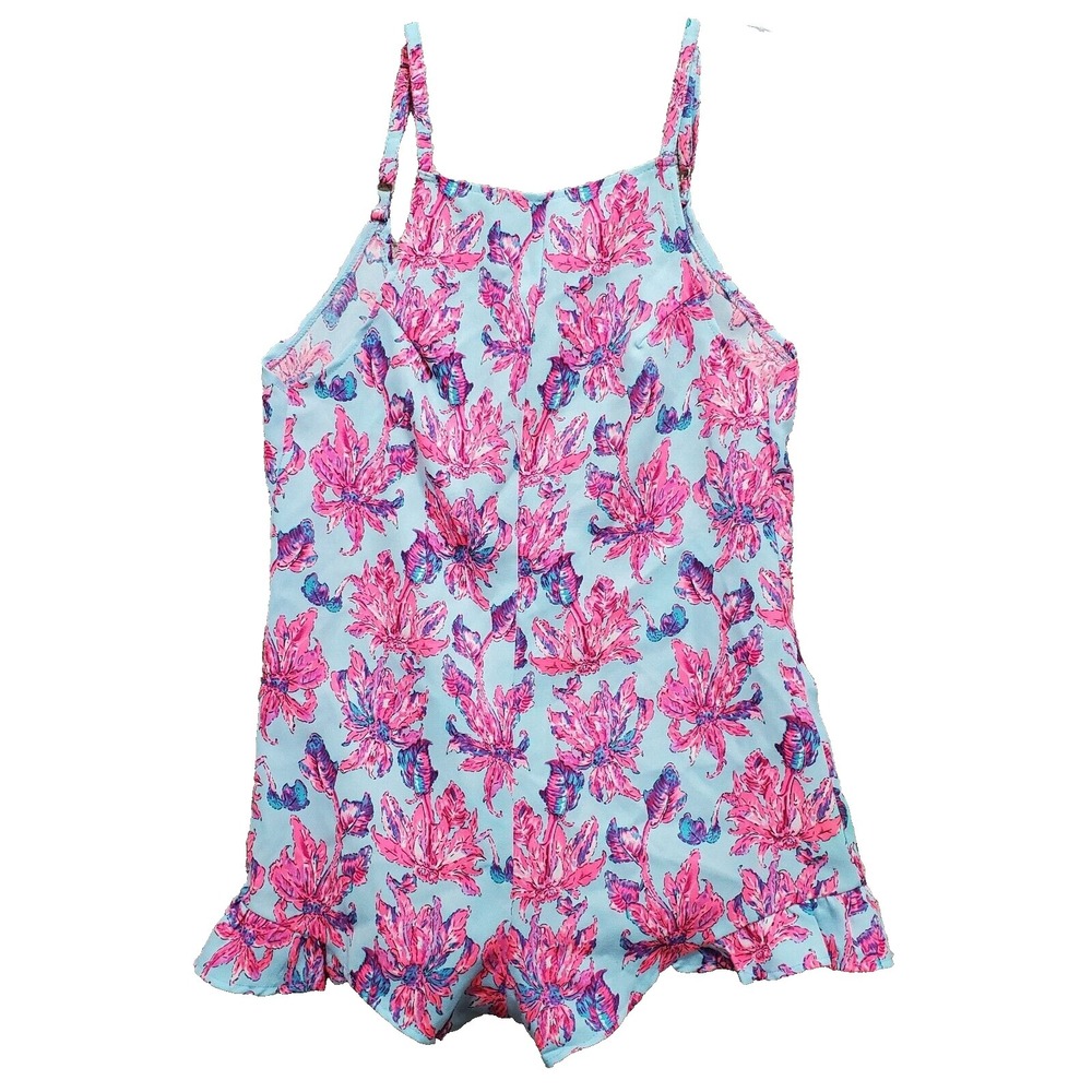 Mika & Gala Romper Women 10 Blue Pink Floral Holiday Coastal Party Picnic Whimsy